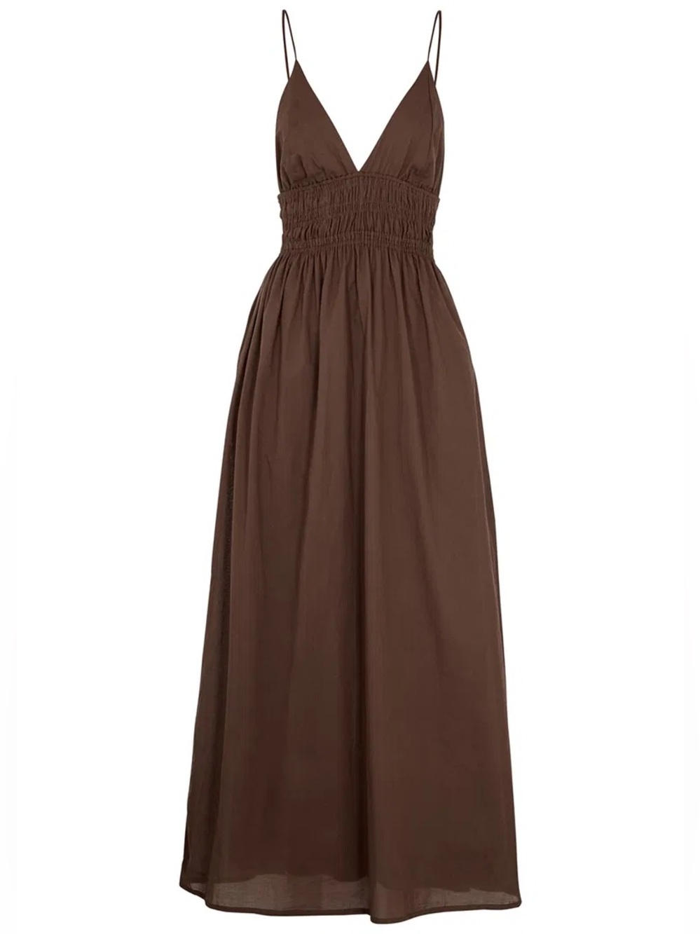 Faithfull the Brand Bisetta Cotton Brown Maxi Dress with Smocked Waist